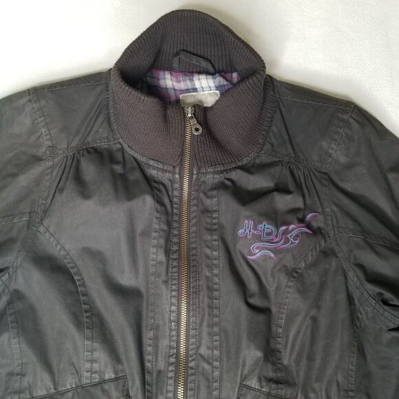 Harley-Davidson Embroidered Spellout Black Riding Jacket Coated Womens Medium - Picture 8 of 15